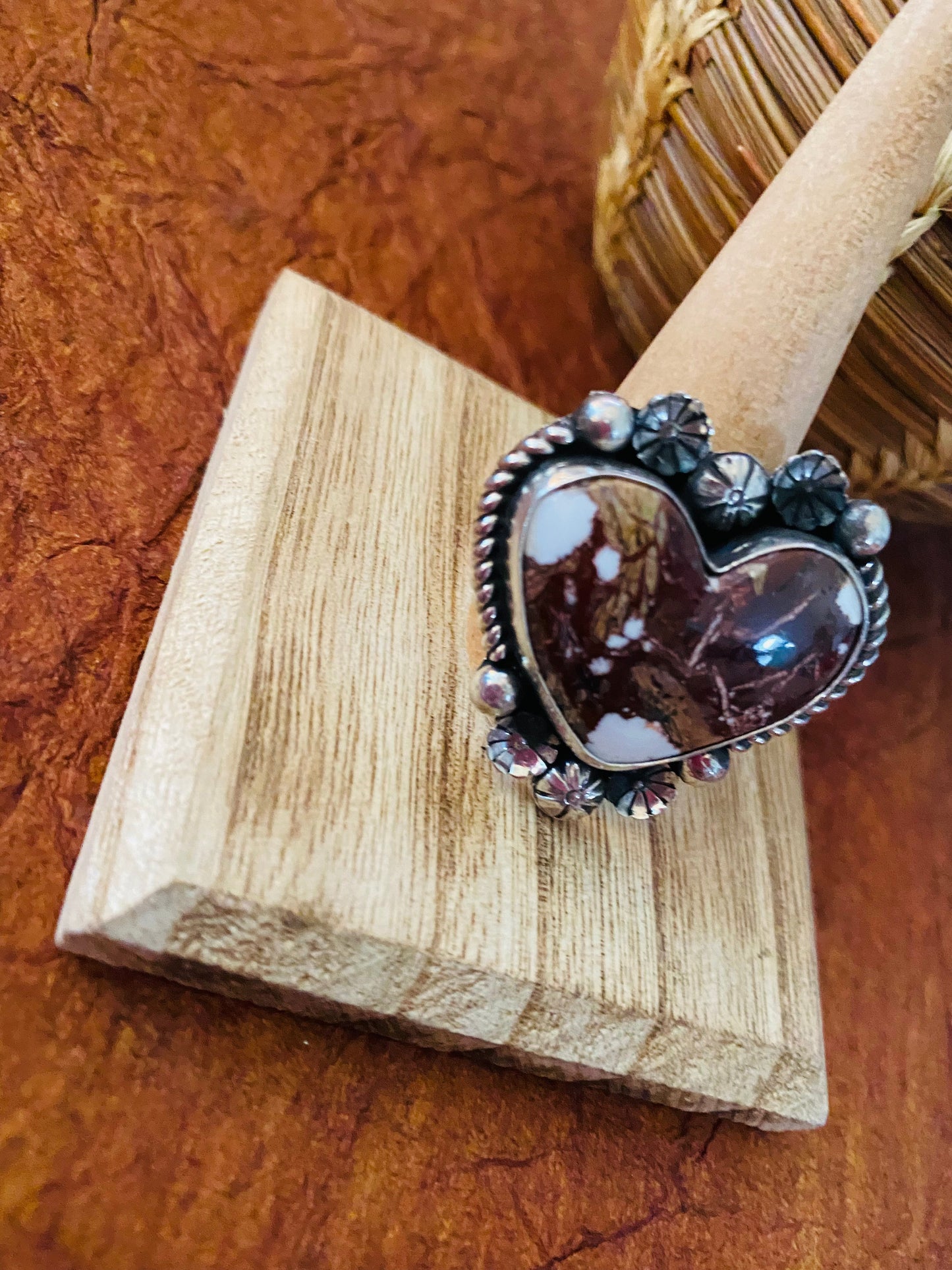 Handcrafted Wild Horse And Sterling Silver Heart Ring