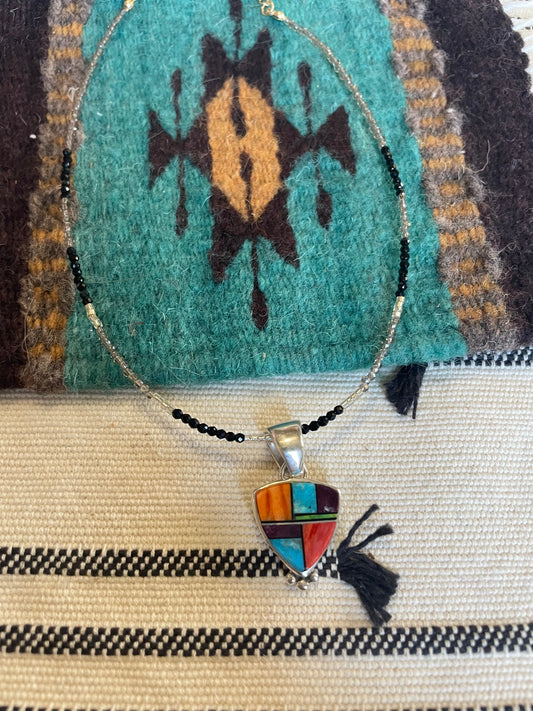 Handcrafted Multi Stone Inlay & Sterling Silver Pendant
