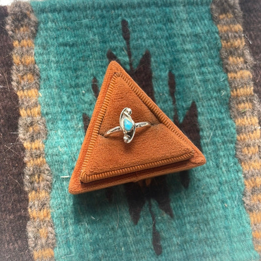 Handcrafted Single Stone Turquoise & Stamped Sterling Silver Ring