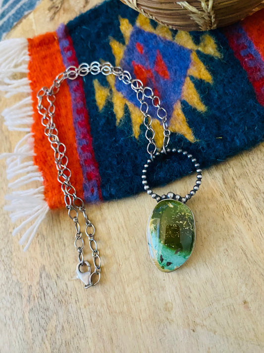 Handcrafted Sterling Silver & Royston Turquoise Necklace Signed