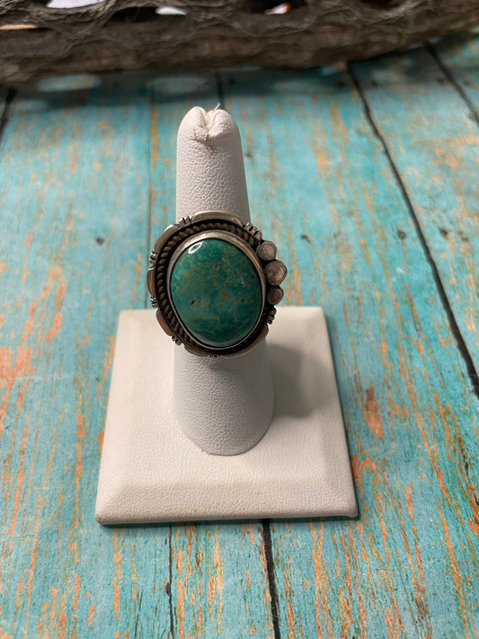 Old Pawn Handcrafted Sterling Silver & Turquoise Ring Size 6.5