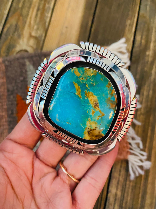Handcrafted Royston Turquoise & Sterling Silver Cuff Bracelet Signed