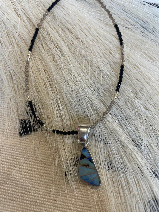 Handcrafted Sterling Silver & Blue Opal Inlay Pendant