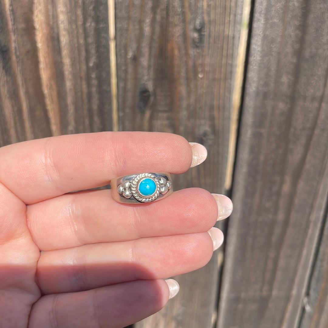 Navajo Sterling Silver Kingman Turquoise Band Ring