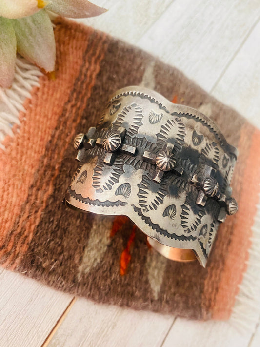 Handcrafted Hand Stamped Sterling Silver Cross Cuff Bracelet By Chimney Butte