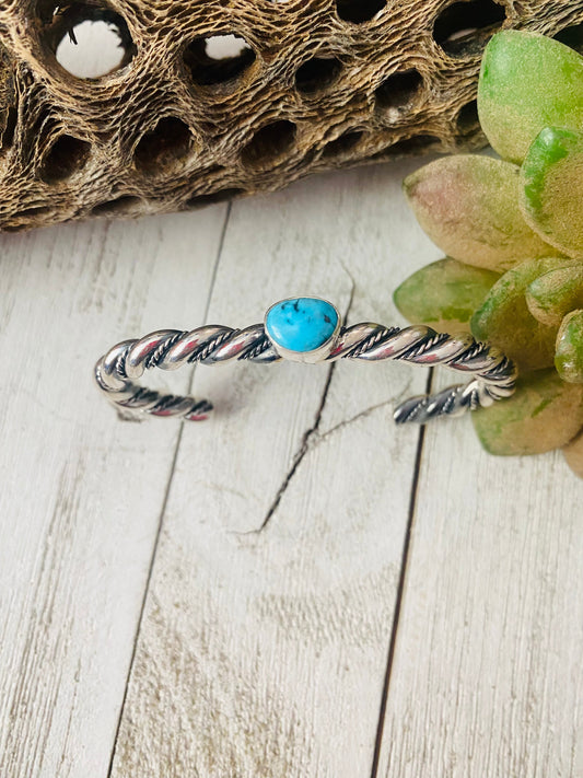 Handcrafted Twisted Sterling Silver & Kingman Turquoise Cuff Bracelet