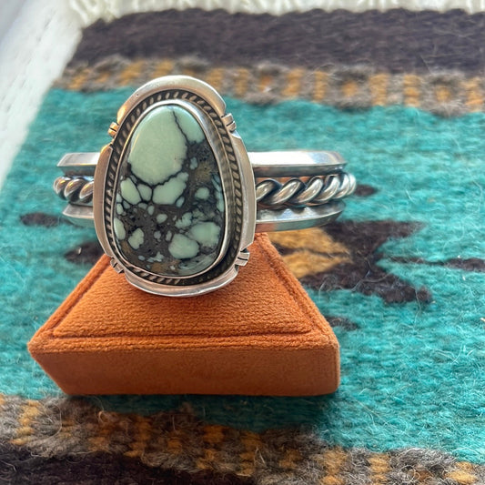 Beautiful Handcrafted New Lander Turquoise & Sterling Silver Cuff Bracelet Signed