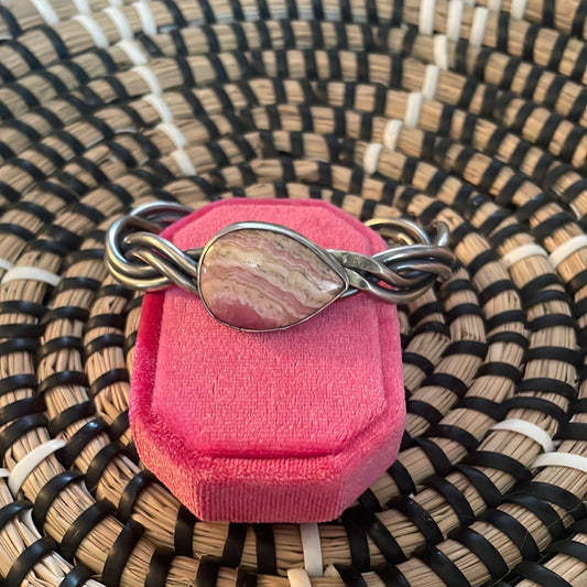 Handcrafted Sterling Silver And Rhodochrosite Cuff Bracelet