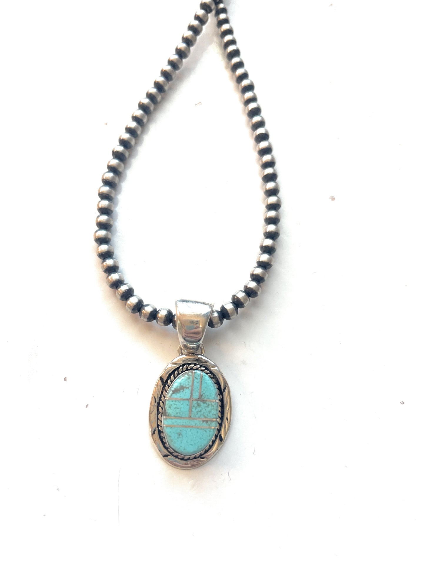 Handcrafted Number 8 Turquoise Inlay & Sterling Silver Pendant