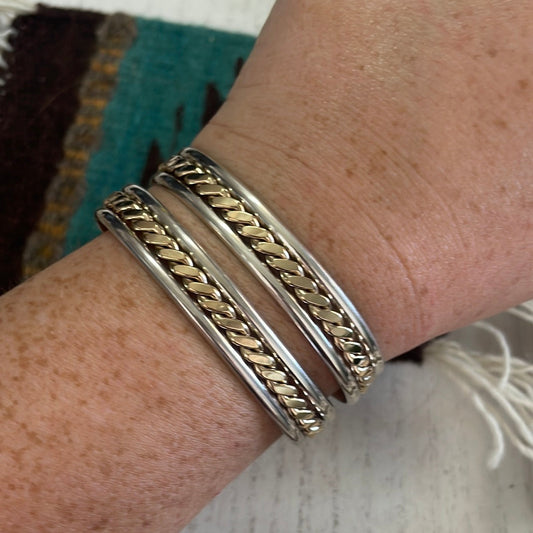 Handcrafted 12kt Overlay & Sterling Silver Adjustable Cuff Bracelet Signed