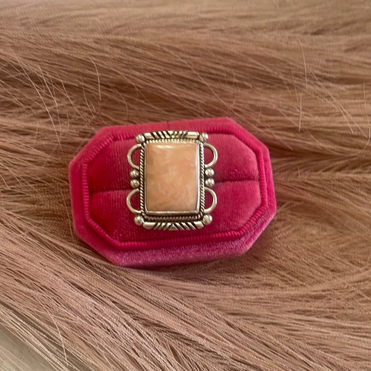 Gorgeous Handcrafted Pink Peruvian Opal And Sterling Silver Adjustable Ring