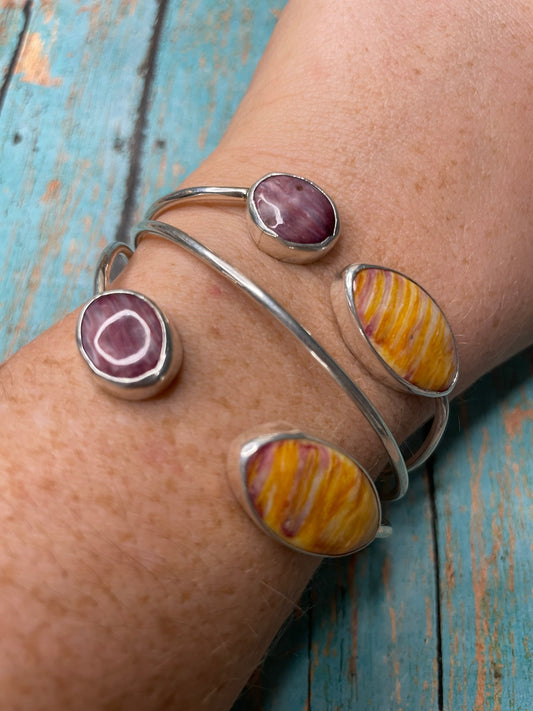 Handcrafted Beautiful Floating Stone Spiny Sterling Silver Cuff Bracelet By Kee-J
