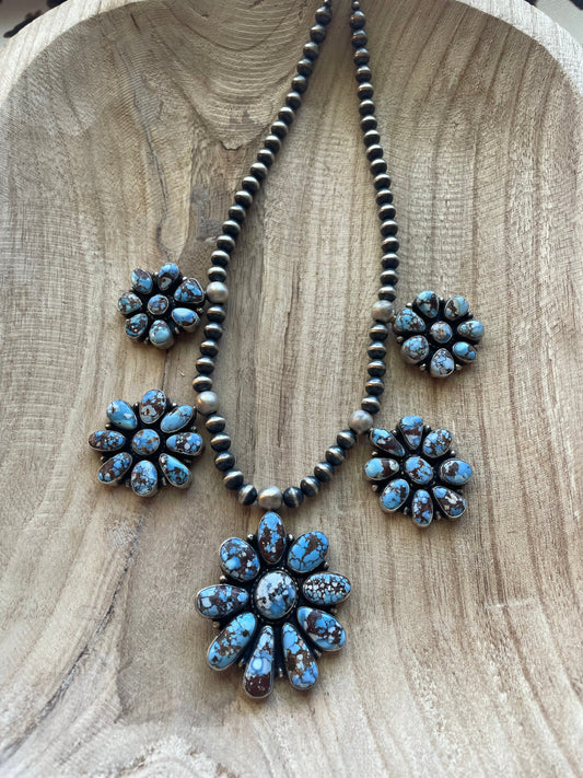 Handcrafted Golden Hills Turquoise & Sterling Silver Cluster Necklace by Sheila Becenti