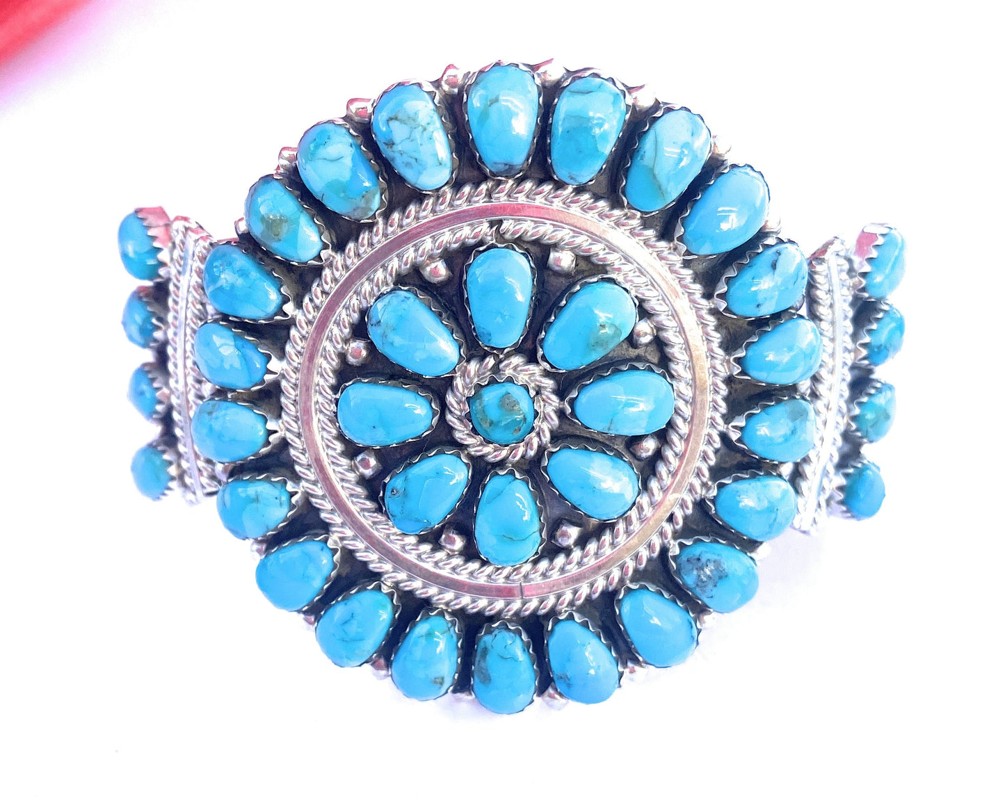Handcrafted Kingman Turquoise & Sterling Silver Cluster Bracelet Cuff /