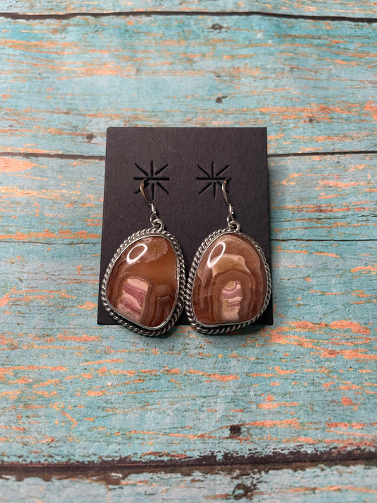 Handcrafted Sterling Silver & Rhodochrosite Stone Dangle Earrings