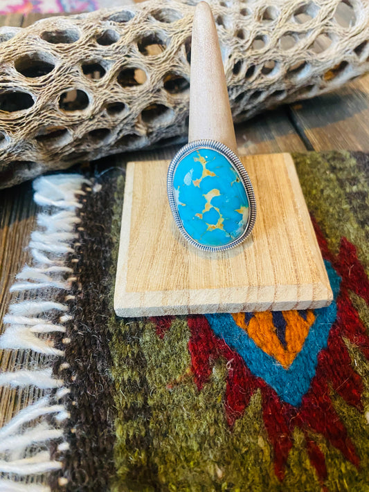 Handcrafted Gold Canyon Turquoise & Sterling Silver Adjustable Ring by Wydell Billie