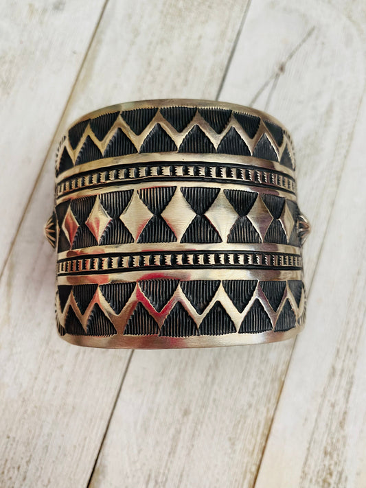 Handcrafted Stamped Sterling Silver Cuff Bracelet by Elvira Bill