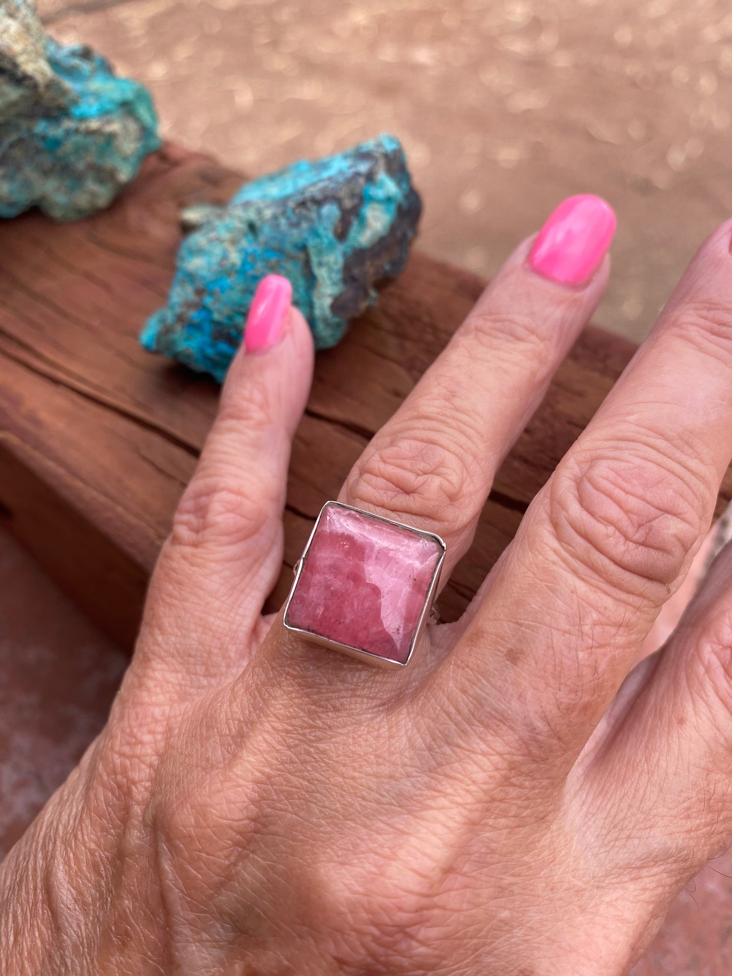 Handcrafted Sterling Silver & Rhodochrosite Rings Signed