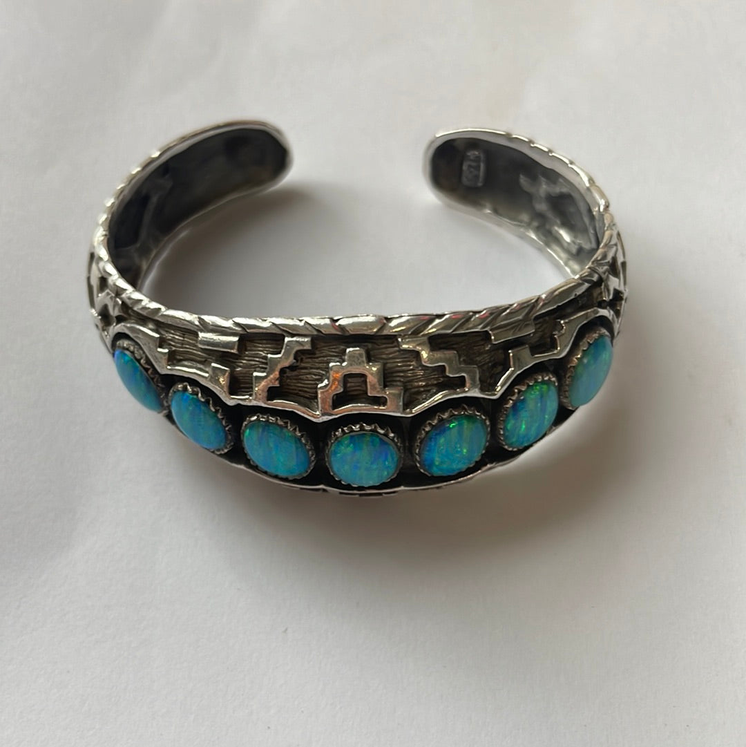 “The Fire Blue Opal Cuff” Sterling Silver Blue Fire Opal Cuff Bracelet