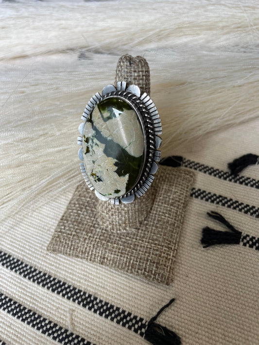 Navajo Turquoise & Sterling Silver Ring Size 7 Signed Russell Sam