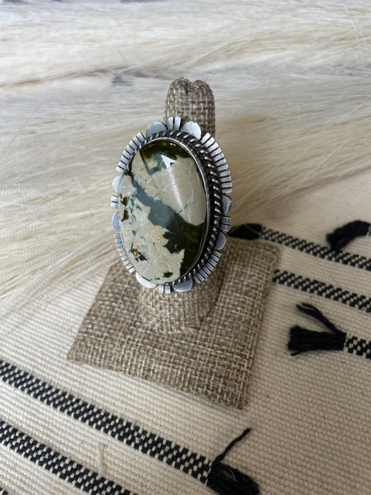 Handcrafted Turquoise & Sterling Silver Ring Size 7 Signed Russell Sam