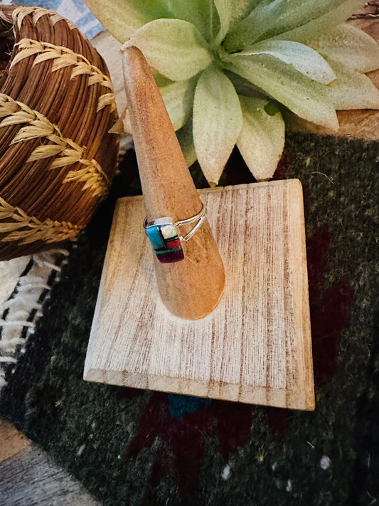 Handcrafted Sterling Silver & Multi Stone Inlay Ring Size 6.25
