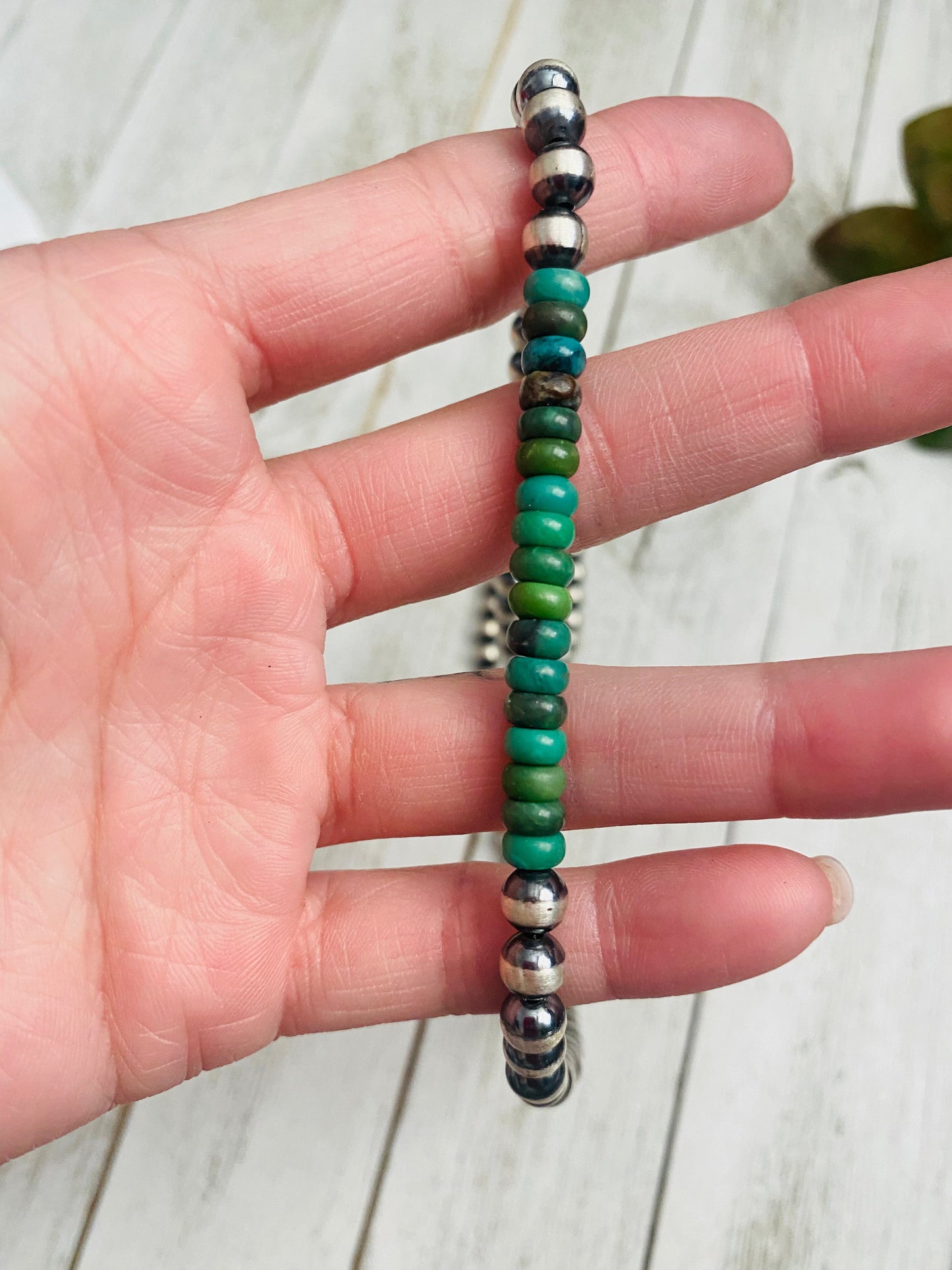 Handcrafted Turquoise & Sterling Silver Beaded 6mm Necklace 20”