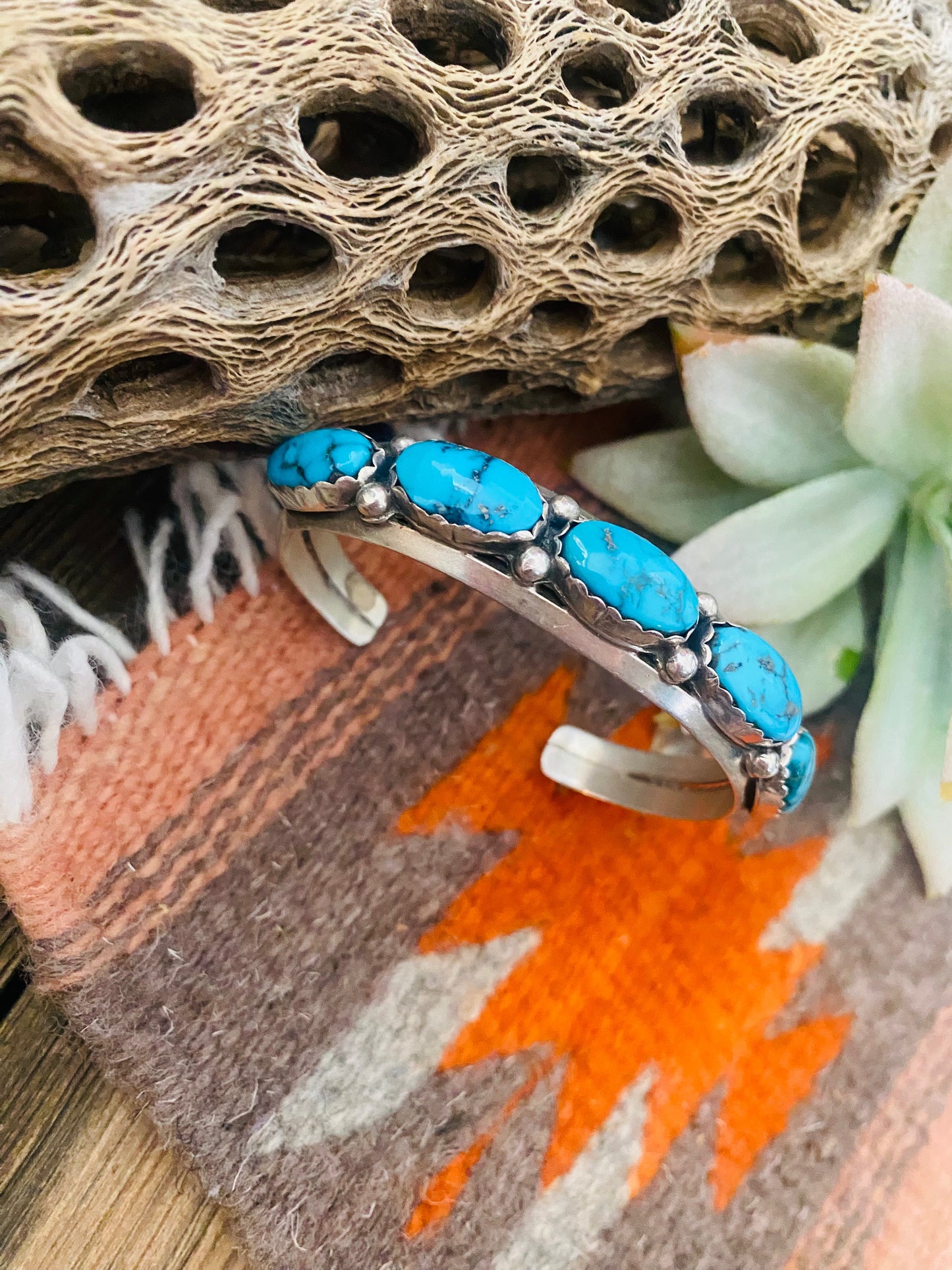 Handcrafted Old Pawn Vintage Turquoise & Sterling Silver Cuff Bracelet /