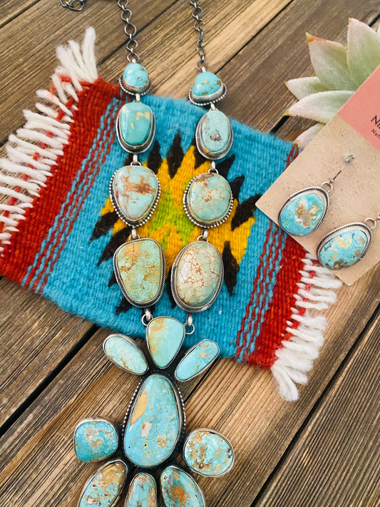 Stunning Handcrafted Carico Lake Turquoise & Sterling Silver Necklace Set