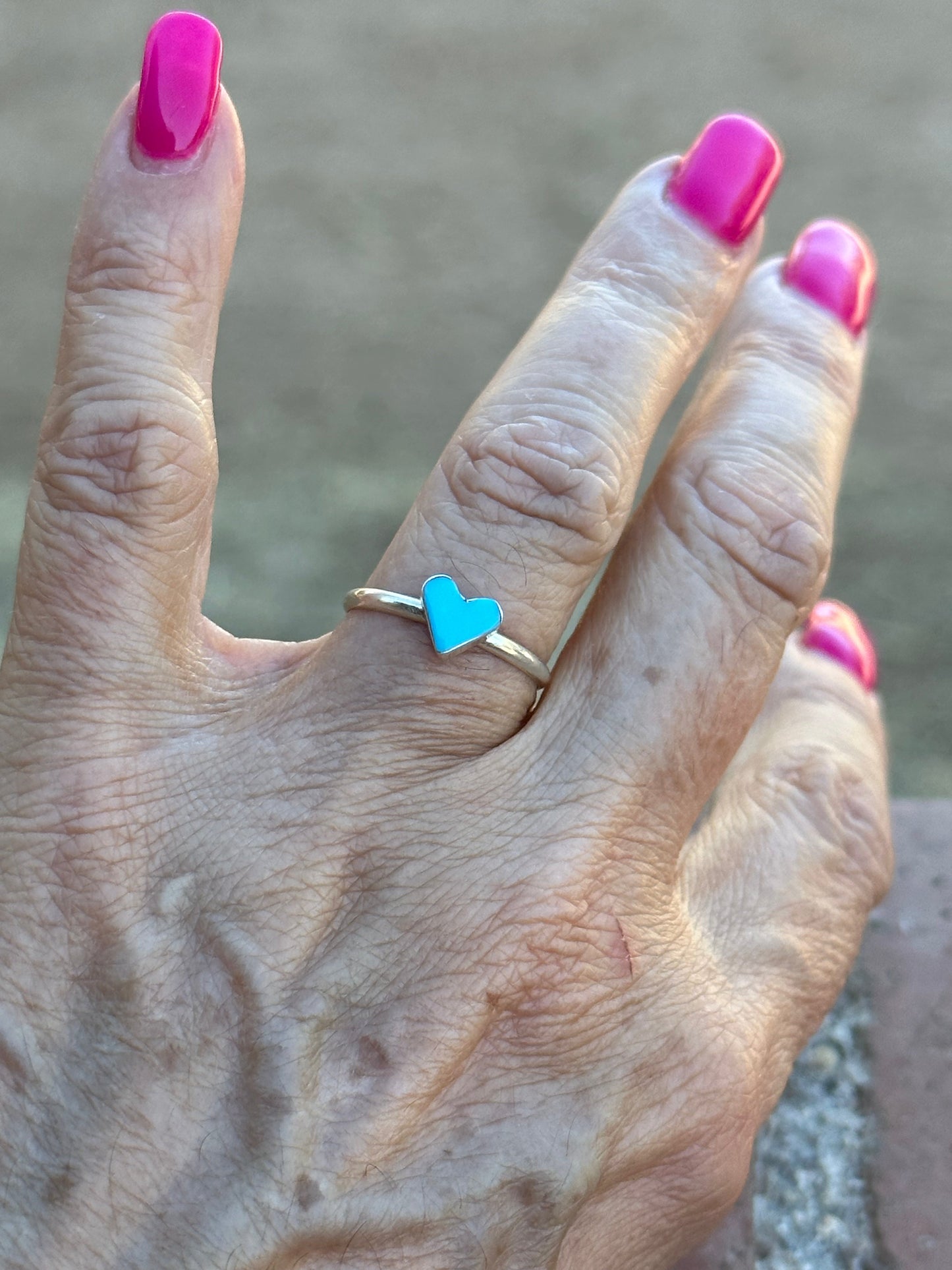 Handcrafted Turquoise & Stamped Sterling Silver Heart Ring