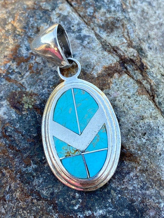 Handcrafted Turquoise 8 & Sterling Silver Oval Pendant