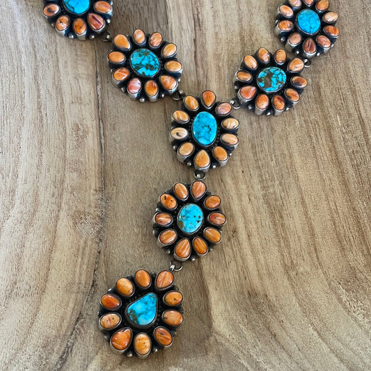 Handcrafted Sterling Silver Turquoise & Orange Spiny Necklace