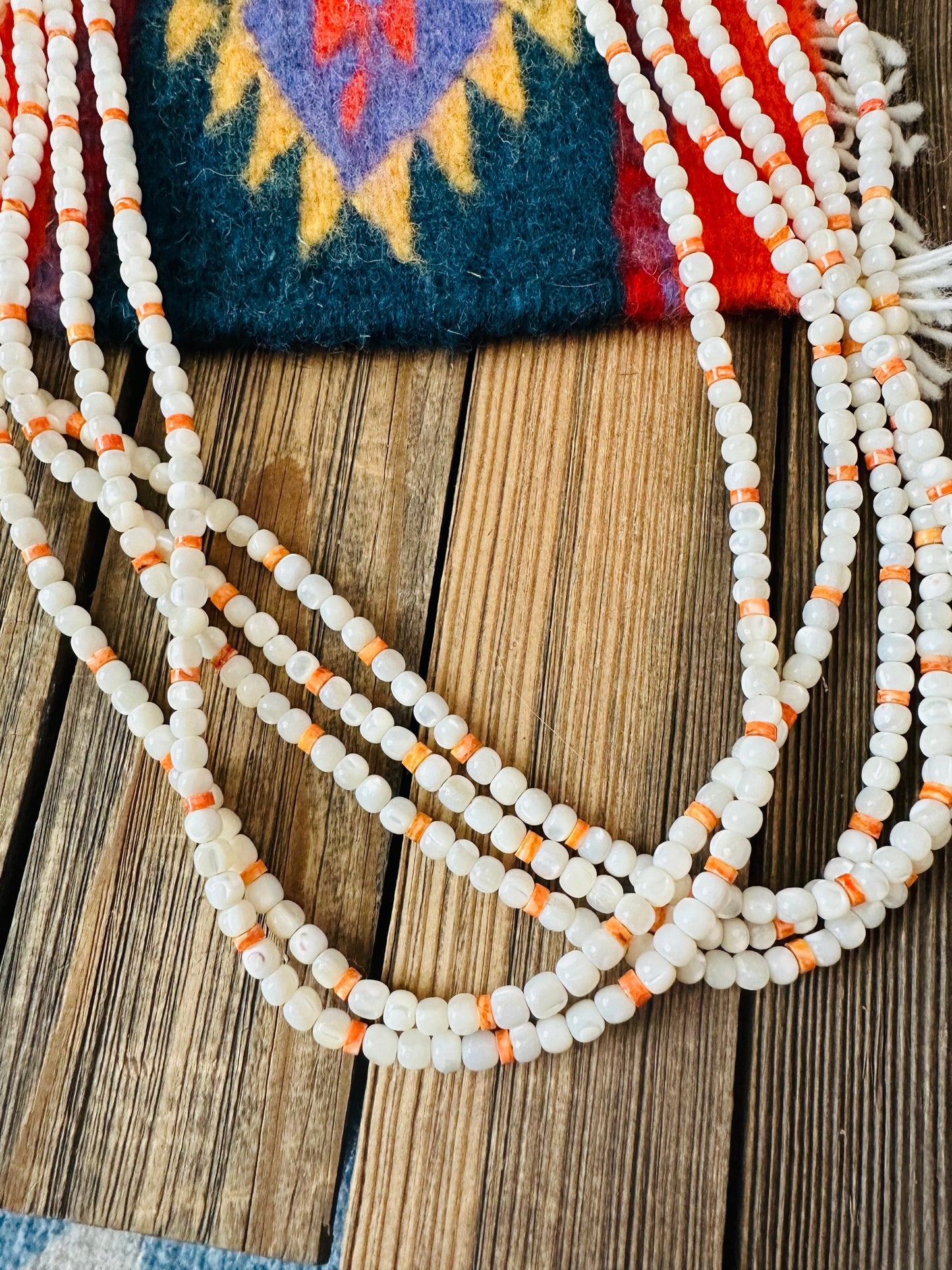 Handcrafted Mother of Pearl, Spiny & Heishi Beaded Necklace