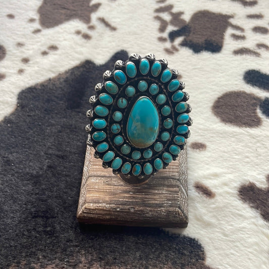 Handcrafted Sterling Silver & Turquoise Ring Size 7 Signed