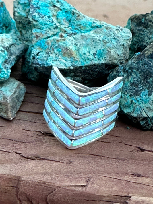 Handcrafted White Fire Opal 5 Row Rings