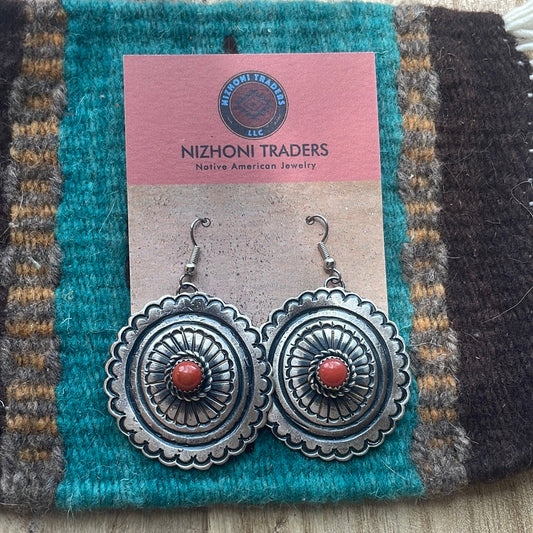 Beautiful Handcrafted Sterling Silver & Coral Dangle Earrings Signed