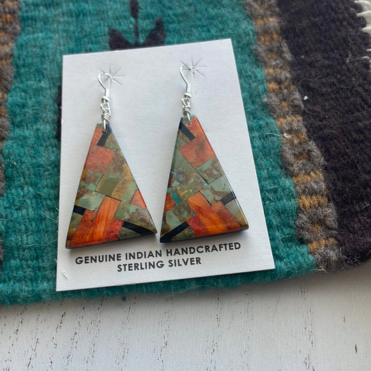 Handcrafted Multi Stone Inlay Dangle Earrings