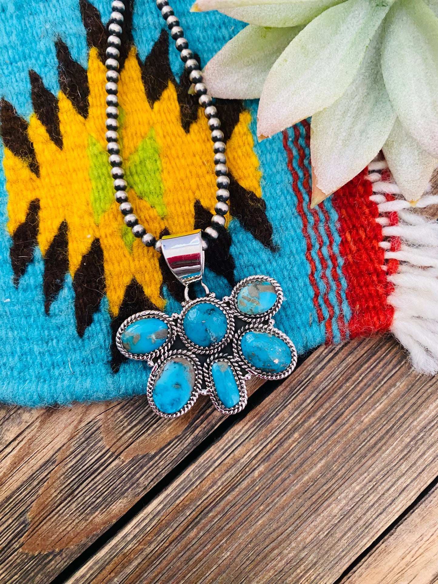 Handmade Sterling Silver & Turquoise Cluster Pendant