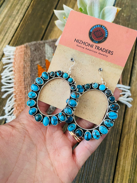 Handcrafted Sterling Silver & Kingman Web Turquoise Dangle Earrings