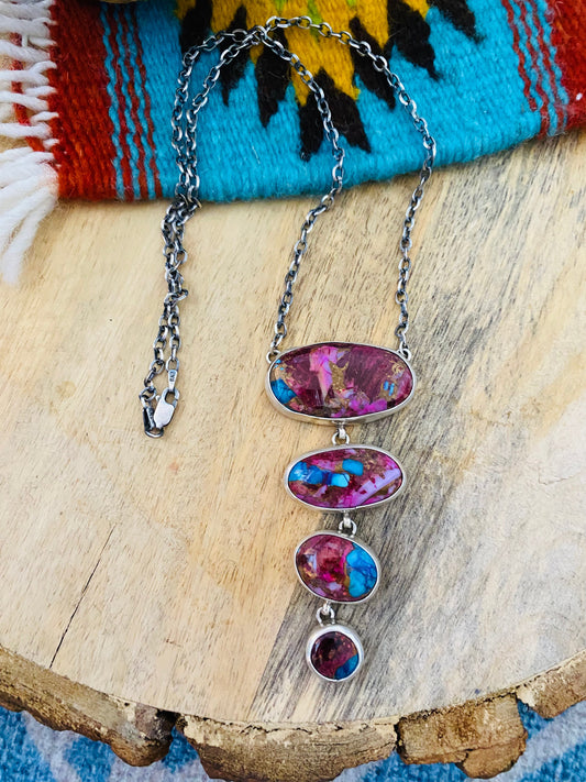 Handcrafted Sterling Silver & Pink Dream Mojave Lariat Necklace Signed