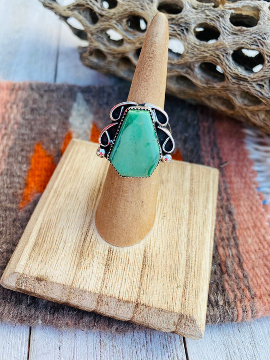 Handcrafted Turquoise & Sterling Silver Ring Size 5