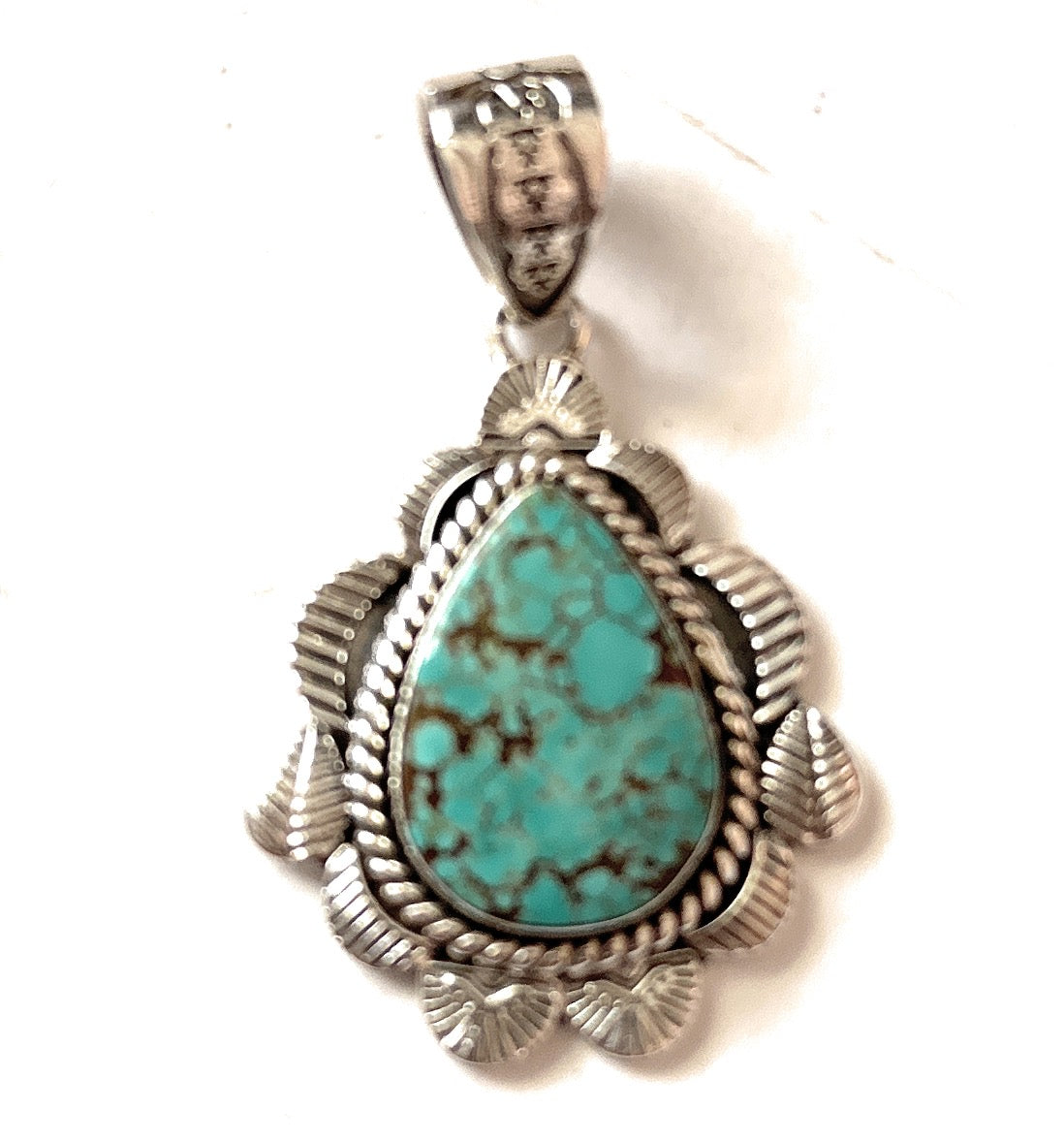 Handmade Sterling Silver & Number 8 Turquoise Pendant