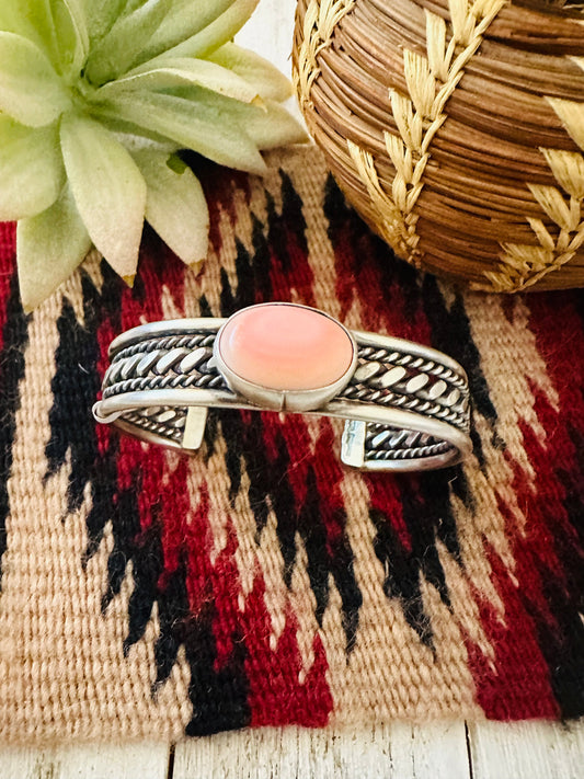Handcrafted Queen Pink Conch Shell & Sterling Silver Cuff Bracelet