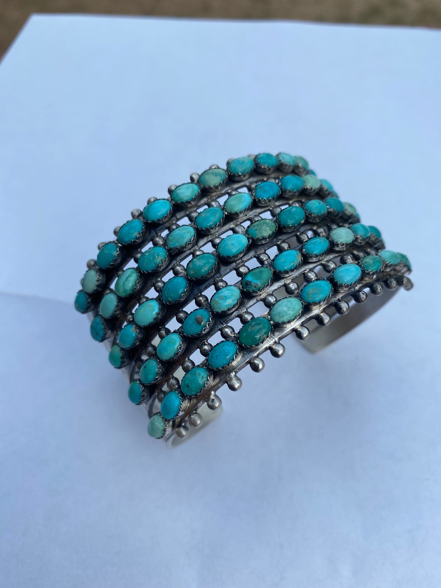 Mark Yazzie Handcrafted Sterling Silver & Carico Lake Turquoise Cuff Bracelet Signed /