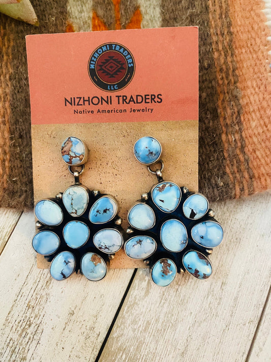 Handcrafted Golden Hills Turquoise & Sterling Silver Cluster Dangle Earrings