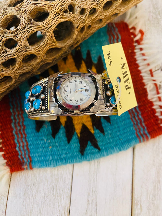 Old Pawn Vintage Handcrafted Kingman Turquoise & Sterling Silver Watch Cuff