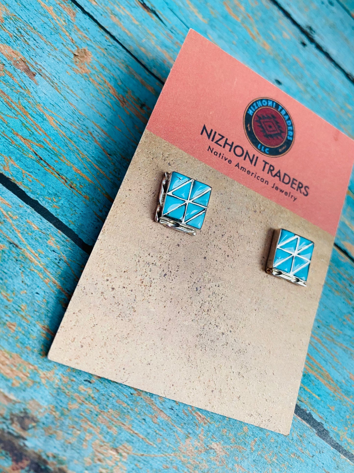 Handcrafted Sterling Silver & Turquoise Inlay Stud Earrings