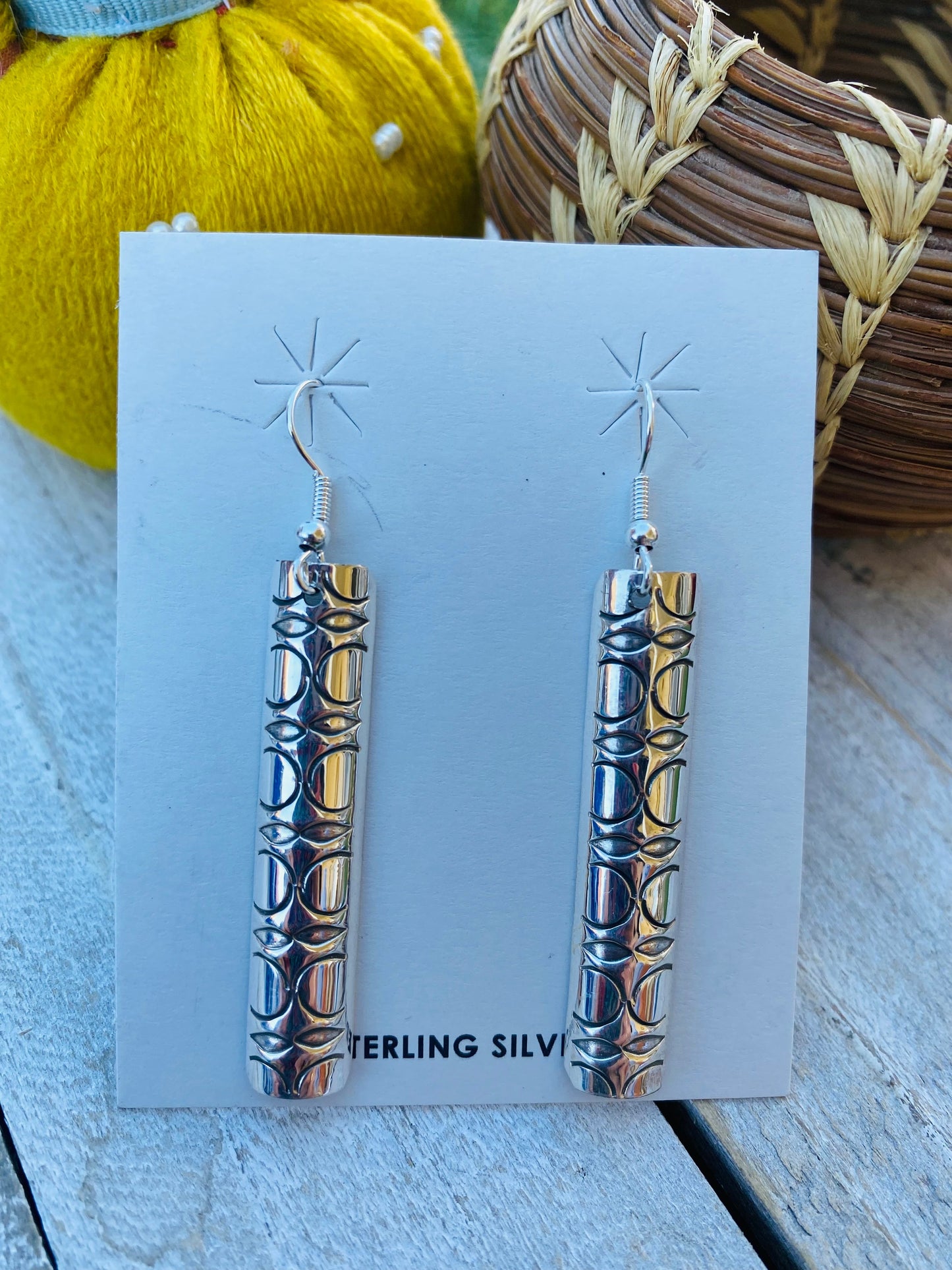 Navajo Sterling Silver Hand Stamped Dangle Earrings