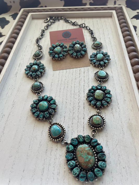 B Yellowhorse Handcrafted Sterling Silver Turquoise Necklace & Earring Set Signed