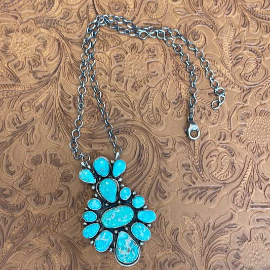 Handcrafted Cariro Blue & Sterling Silver Cluster Necklace Signed & Stamped